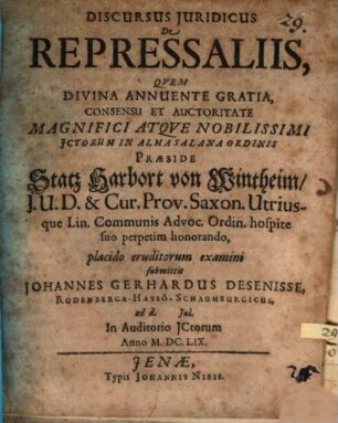 Discursus iur. de repressaliis