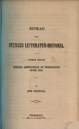 Bidrag till Sveriges Litteratur-Historia, 9