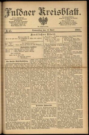 Erste Ausgabe vom Donnerstag, den 19. April 1900.