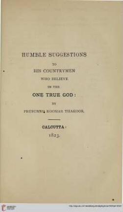 Humble Suggestion to his countrymen who believe in the One True God