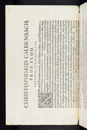 Christophorus Caldenbach, Prof. Eloq. Ejusdem Studiosis Sal.