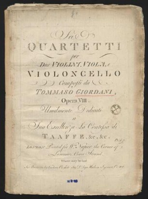 Sei quartetti per due violini, viola, e violoncello, op. 8