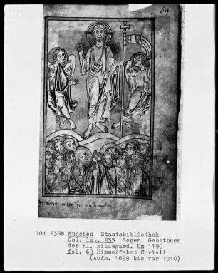 Sogenanntes Gebetbuch der heiligen Hildegard — Himmelfahrt Christi, Folio 69recto
