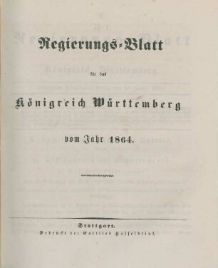 1864: Regierungsblatt für das Königreich Württemberg