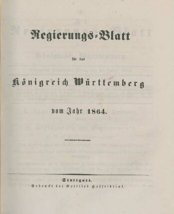 1864: Regierungsblatt für das Königreich Württemberg