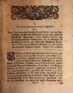 Gründlicher Auszüge aus den neuesten juristisch-, medicinisch-, historisch-, physicalisch- und mathematischen Disputationibus, welche auf den hohen Schulen sonderlich in Teutschland gehalten worden ... Stück. 3. 1736
