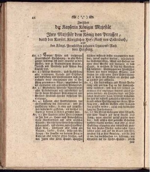 Zwischen der Kayserin Königin Majestät und Ihro Majestät dem König von Preissen, ...