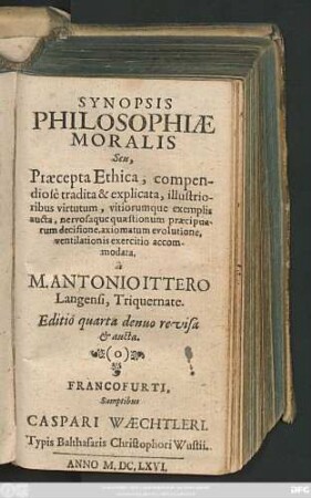 Synopsis Philosophiae Moralis Seu, Praecepta Ethica