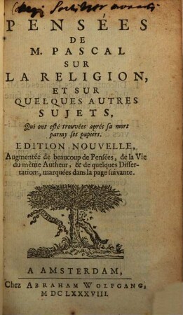 Pensées de M. Pascal sur la religion