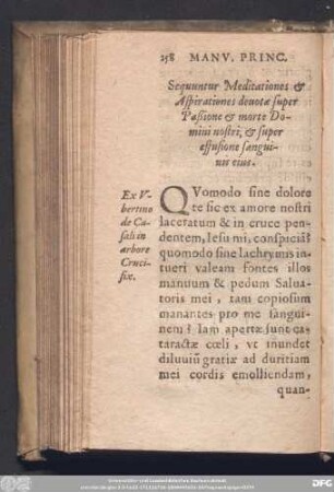Sequuntur Meditationes & Aspirationes devotae super Paßione & morte Domini nostri, & super effusione sanguinis eius.