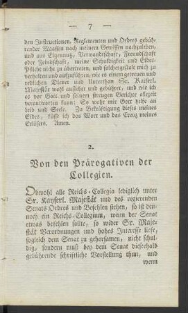 2. Von den Prärogativen der Collegien
