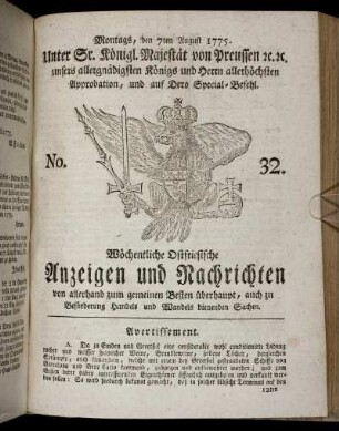 No. 32. Montags, den 7ten August 1775