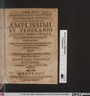 Disputatio Medica Inauguralis. De Calculo Renum