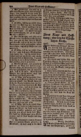 XIIII. Zions Klage und Hoffnung; oder von der Christlichen Kirche.