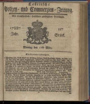 11tes Stueck, Montag den 17ten Maerz. 1788