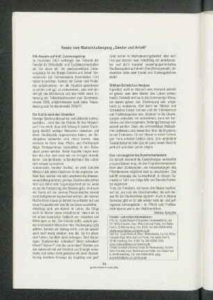 Neues vom Masterstudiengang "Gender und Arbeit"