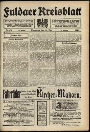 Zweite Ausgabe vom Samstag, den 10. Juni 1911.