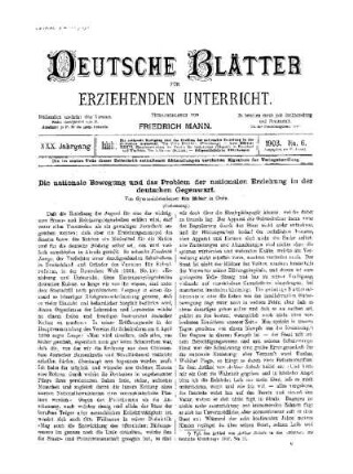 Die nationale Bewegung und das Problem der nationalen Erziehung in der deutschen Gegenwart : (Fortsetzung)