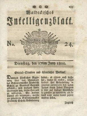 No. 24, Dienstag, den 17ten Juny 1800