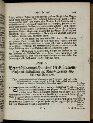 Num. VI. Berathschlagungs-Puncte in der Visitations-Sache des Kaiserlichen und Reichs-Cammer-Gerichts vom Jahr 1764.