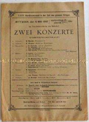 Program zweier Konzerten für die deutsche Armee im besetzten Frankreich
