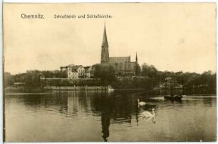 Chemnitz. Schlossteich mit Schlosskirche