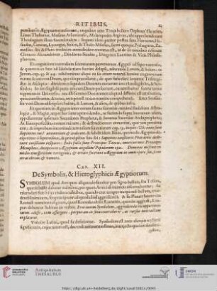 Cap. XII: De Symbolis, & Hieroglyphicis Aegyptiorum.