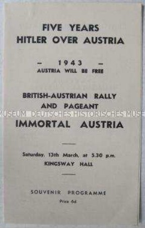 Programm einer Theater-Aufführung österreichischer Emigranten in Großbritannien