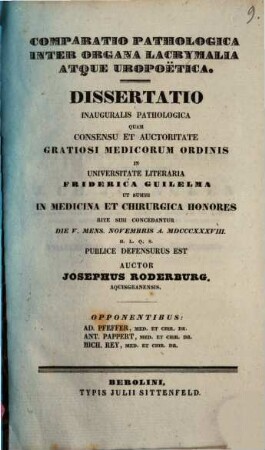 Comparatio pathologica inter organa lacrymalia atque uropoëtica : dissertatio inauguralis pathologica