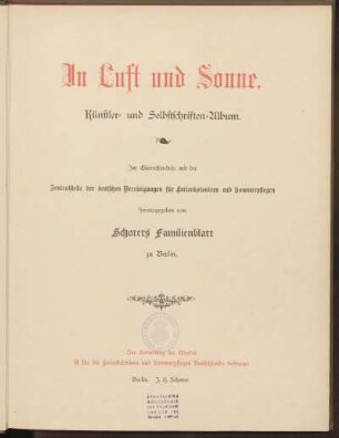 In Luft und Sonne : Künstler- und Selbstschriften-Album