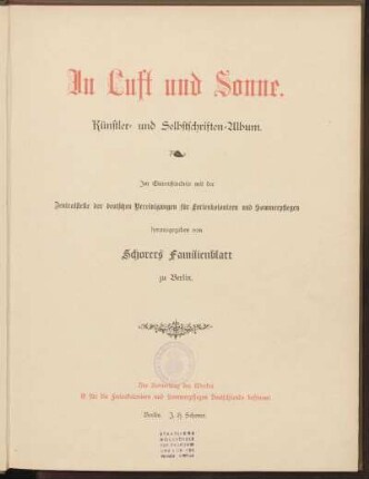 In Luft und Sonne : Künstler- und Selbstschriften-Album