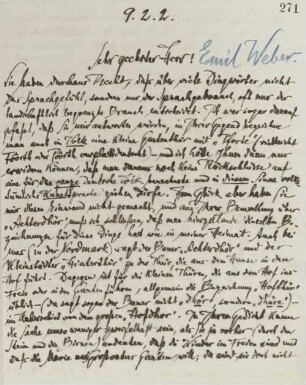 Brief an Emil Weber