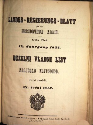 Landes-Regierungsblatt für das Herzogthum Krain : = Deželni vladni list za Krajnsko Vojvodino. 1857