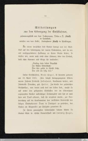 Mitteilungen aus dem Lebensgang der Entschlafenen