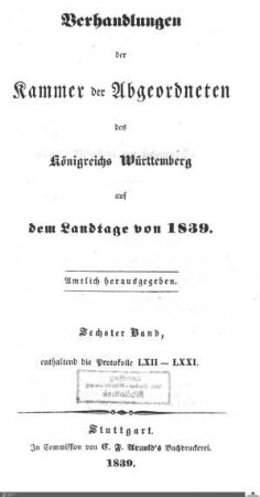 1,122: Landtag Württemberg - Kammer 2, Protokolle 1839, Bd. 6