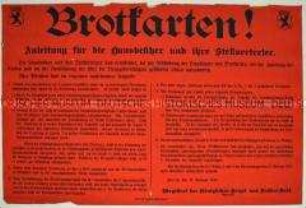 Maueranschlag zur Bekanntgabe der Bestimmungen zur Rationierung von Brot