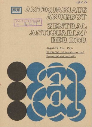 Nr. 1506: Deutsche Literatur- und Sprachwissenschaft