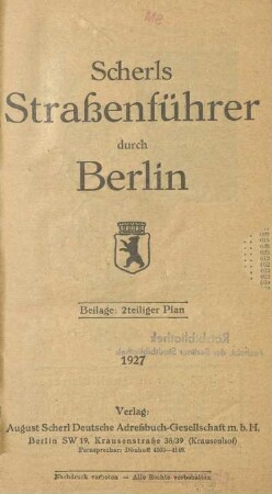 1927: Scherls Straßenführer durch Berlin