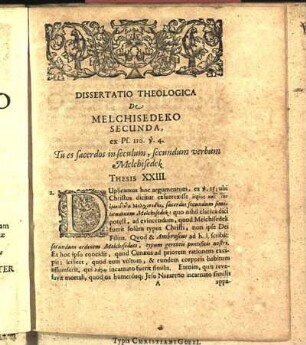 Dissertatio Theologica De Melchisedeko Secunda ...