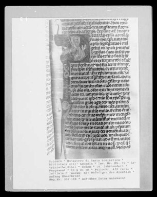 Lateinische Bibel — Initiale P (aulus) mit Halbfigur des Apostels, Folio 423 recto