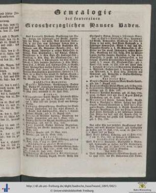 Genealogie des souverainen Großherzoglichen Hauses Baden.