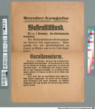 Waffenstillstand, Wien, 3. November : Sonder-Ausgabe des "Salzburger Volksblattes"