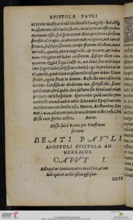 Beati Pauli Apostoli Epistola ad Hebraeos