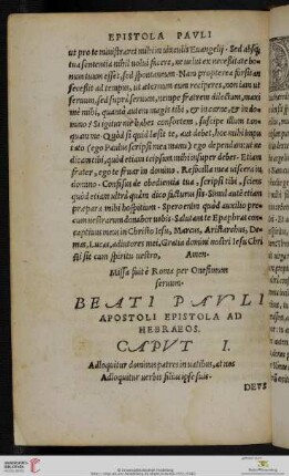Beati Pauli Apostoli Epistola ad Hebraeos