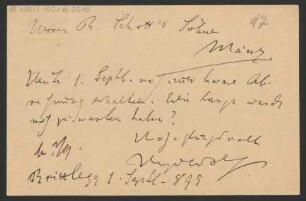 Brief an B. Schott's Söhne : 01.09.1895
