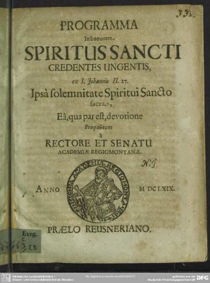 Programma in Honorem Spiritus Sancti credentes ungentis : ex 1. Johannis II.27