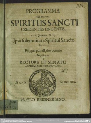 Programma in Honorem Spiritus Sancti credentes ungentis : ex 1. Johannis II.27