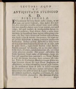 Lectori Æquo et Antiquitatis Studioso S. D. Bibliopolæ.