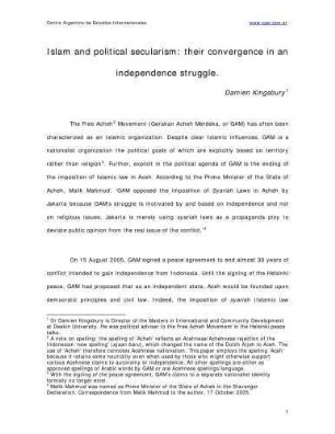 Islam and political secularism: their convergence in an independence struggle