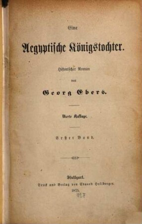 Eine Aegyptische Königstochter : historischer Roman, 1